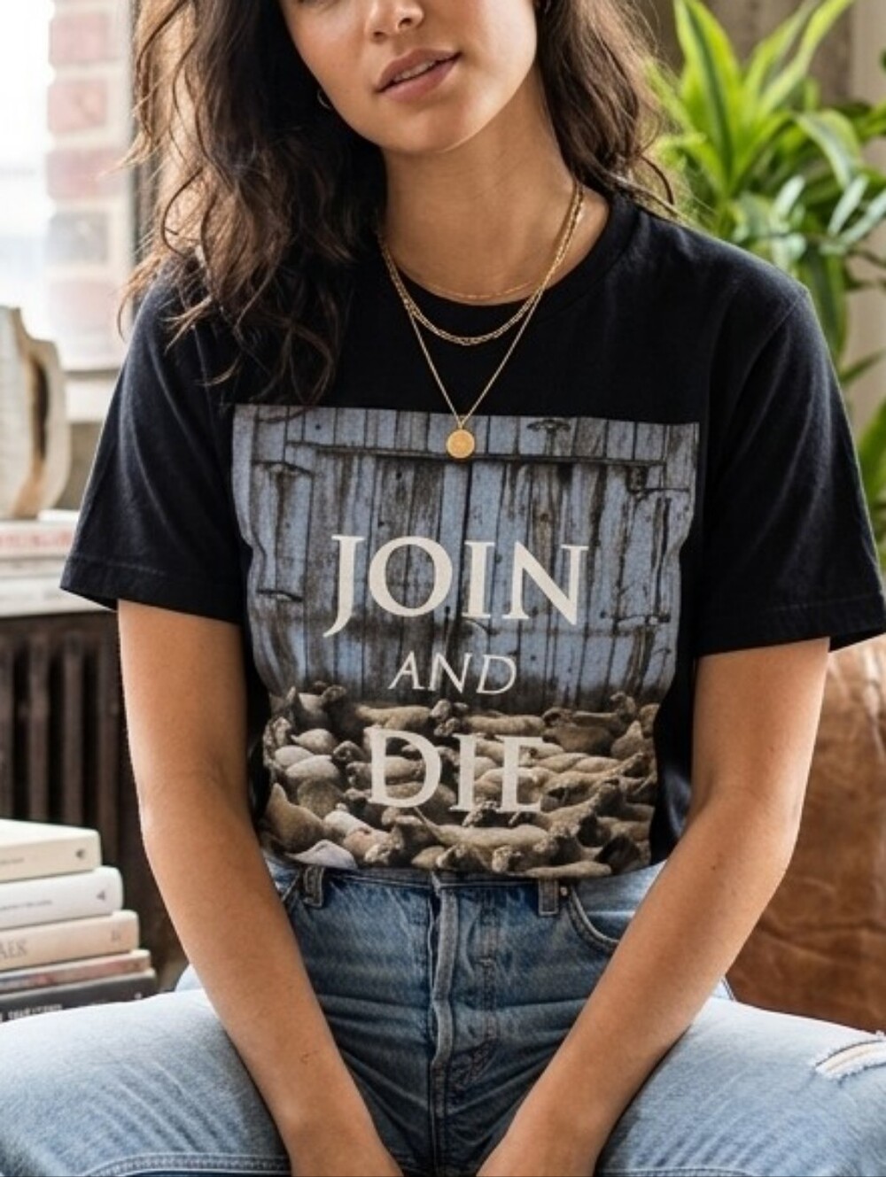 Us Versus Them Join And Die Sheep Graphic T-Shirt Black Medium Streetwear